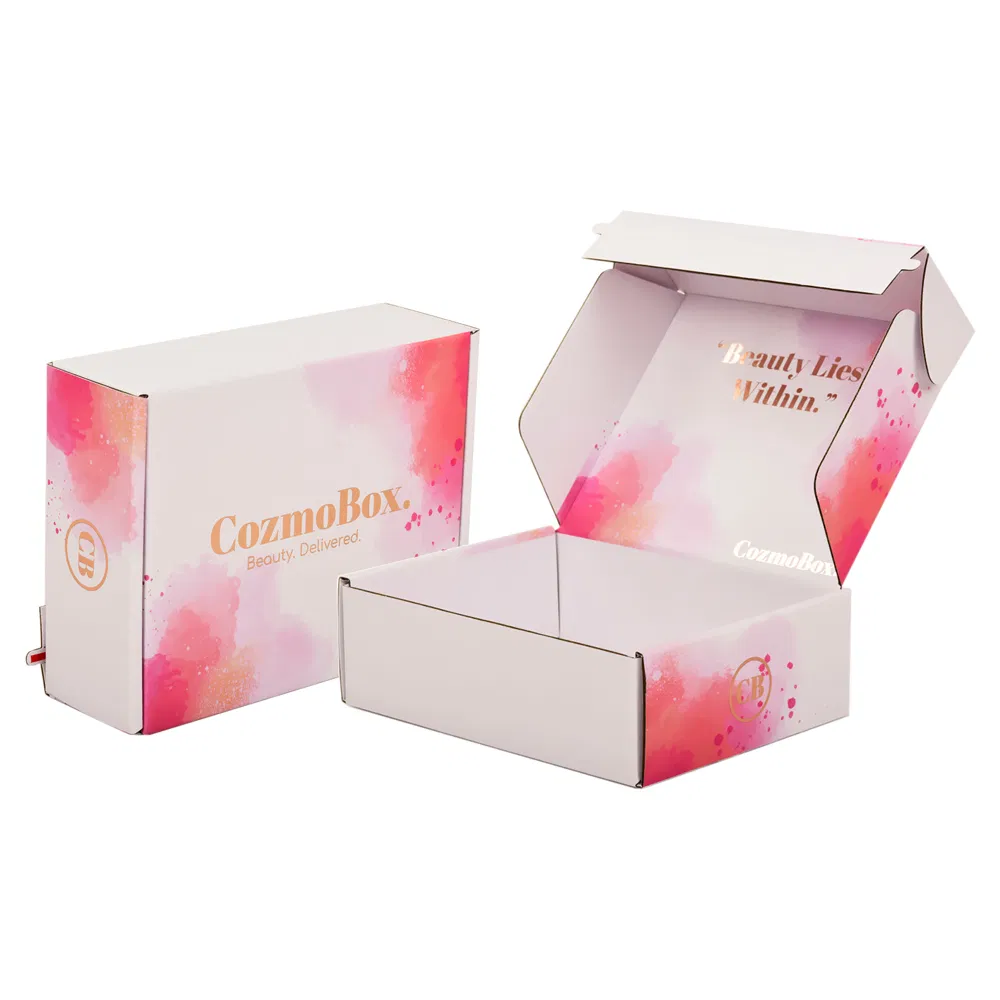2025 New Corrugated Recyclable Logo Pink Gift Packaging Shoes Clothes Box Paper Postal Mailer Shipping Boxes for Small Business