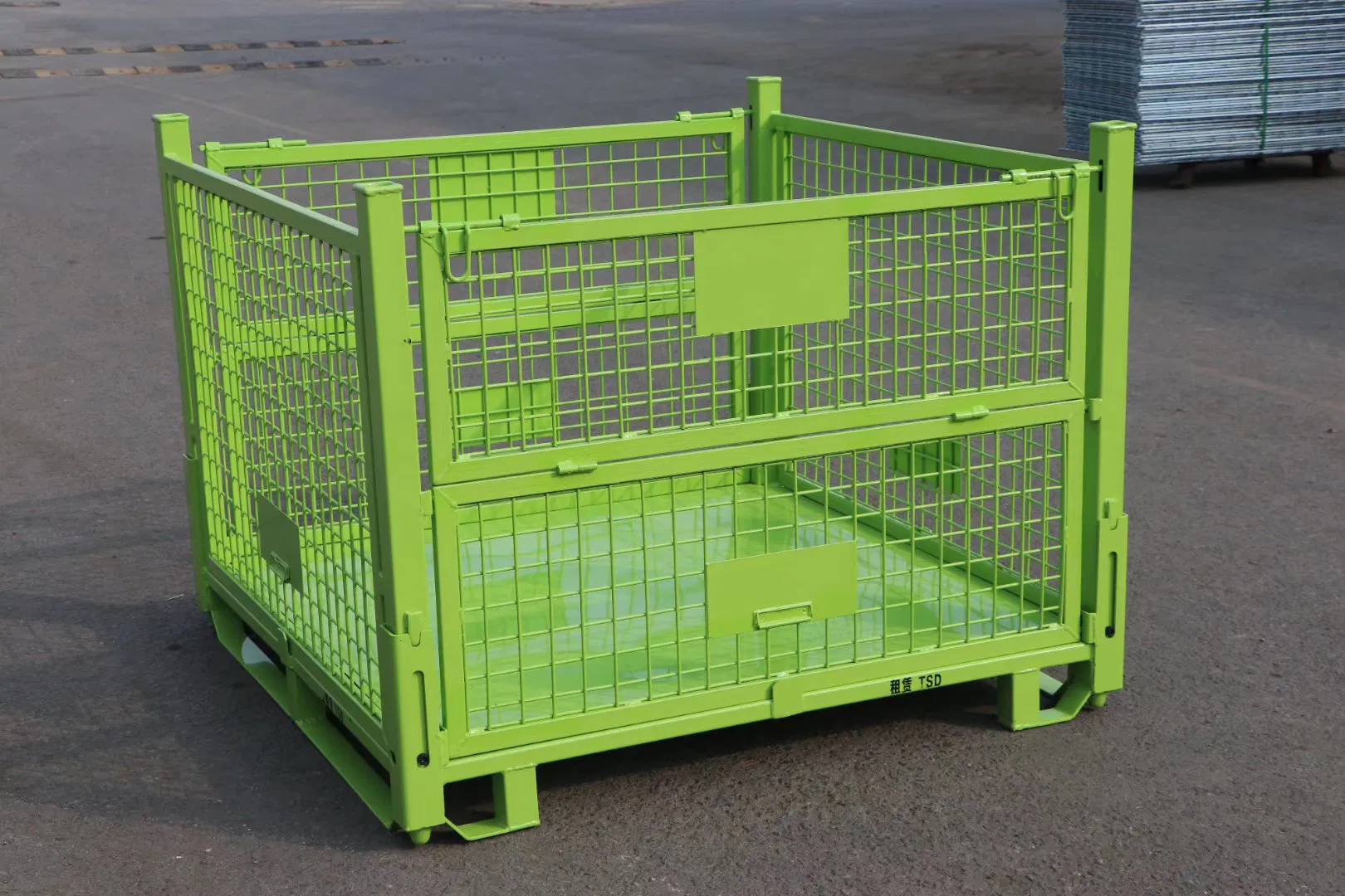 Returnable Foldable and Stackable Metal Zinc Plate Pet Preforms Wire Mesh Steel Storage Cargo Pallet Cages/Box with Wheels