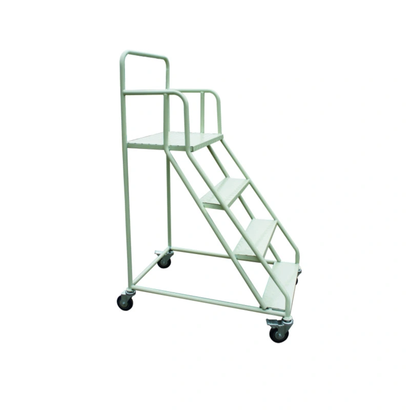 Warehouse Steel Safety Rolling Mobile Platform Ladder with Handrails
