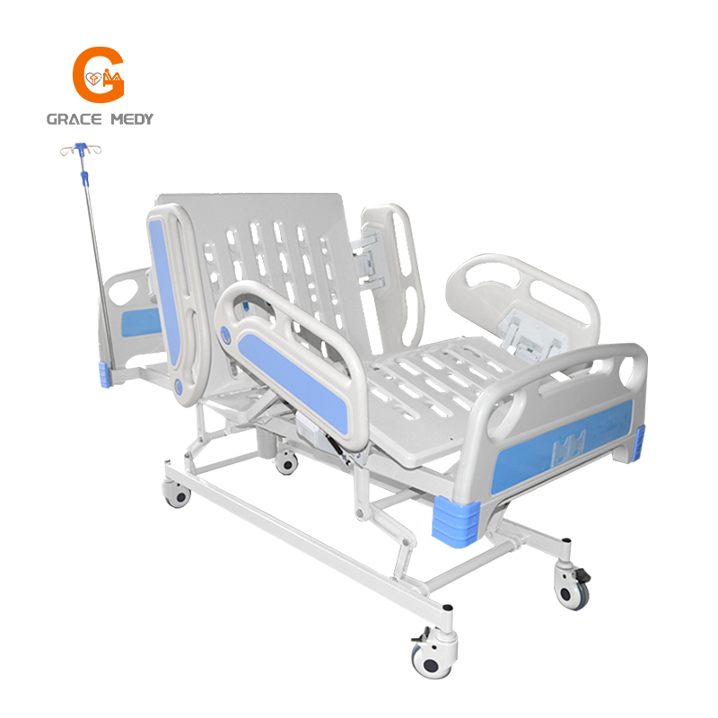 Hospital Medical Surgical Five Function Adjustable ICU Electric Patient Nursing Hospital Bed with Casters