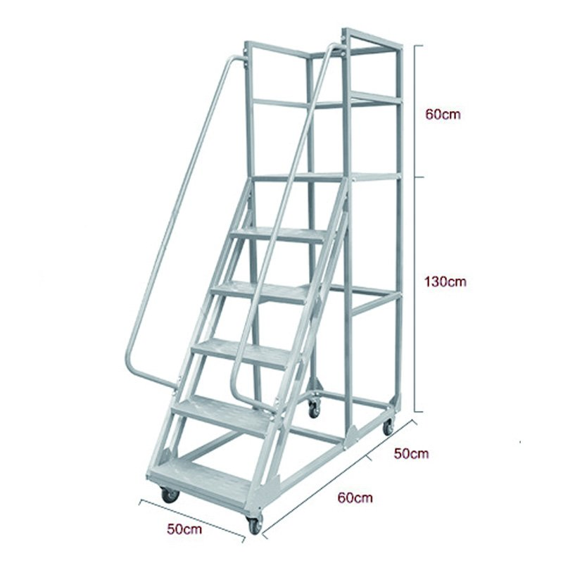 Safety Rolling with Wheels 1800mm Height Iron Mobile Platform Ladder with Handrail