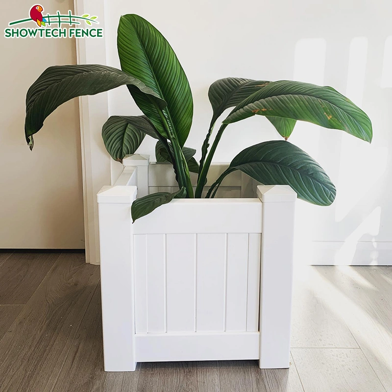 White Rectangle Large Outdoor Plastic Planter Boxes, Square Vegetable PVC Garden Raised Planter Box