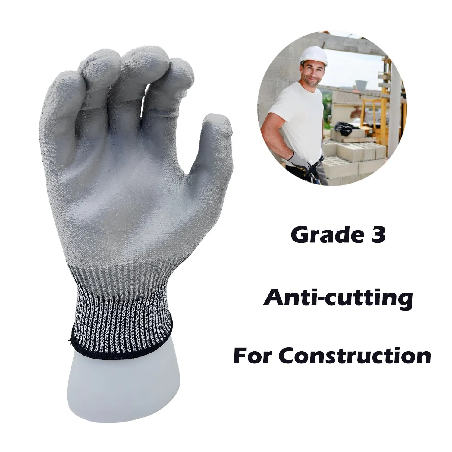 Anti Cut Proof Gloves Hot Sale Grey Black Hppe Anti-Cut Level 3 Safety Work Gloves Cut Resistant Gloves for Construction House Bulid