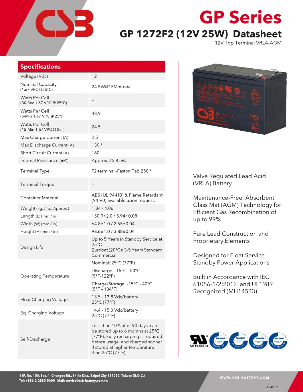 Maintenance-Free Valve Regulated Lead Acid Battery