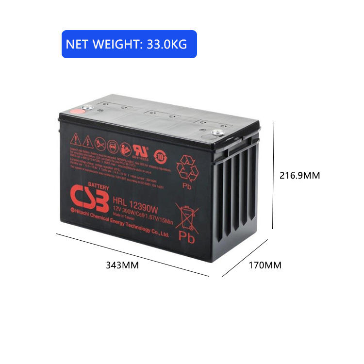 Csb Hrl12390W 12V 390W Top Terminal Long Life VRLA-AGM Valve Regulated Lead Acid Battery