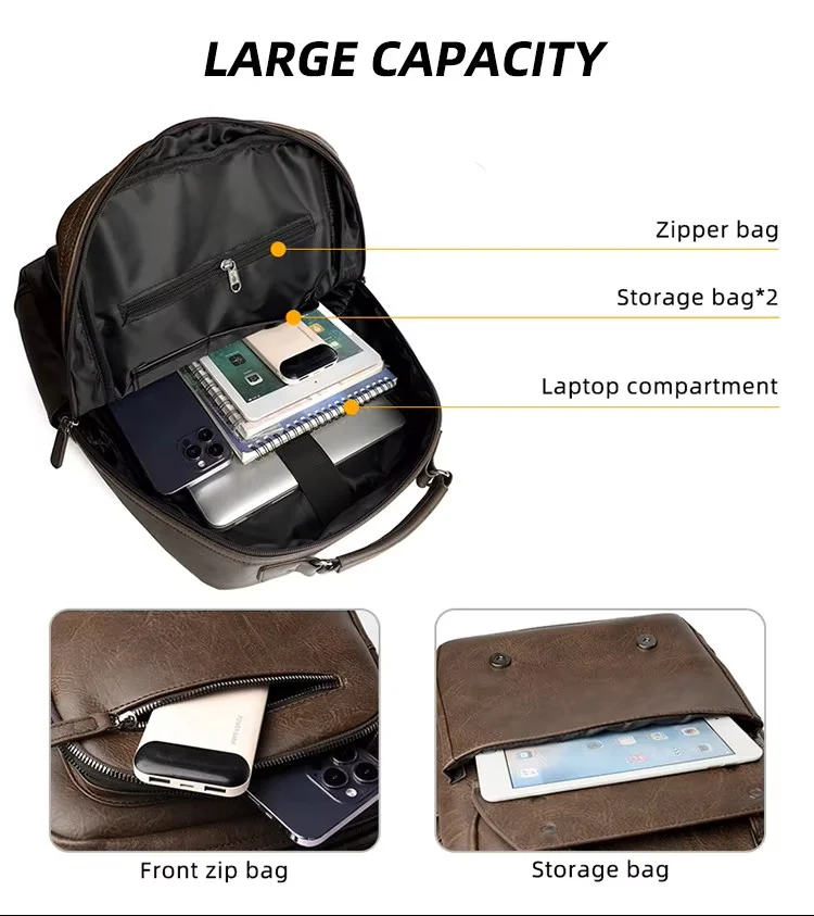 RMOVE Luxury Business PU Leather Backpack Men Waterproof Large Capacity Laptop Bag Travel Computer Backpack for Men