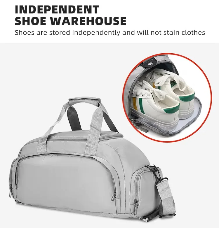 Custom Logo Unisex Large Capacity Waterproof Sports Fitness Duffle Backpack Weekend Gym Travel Duffel Bag With Shoes Compartment