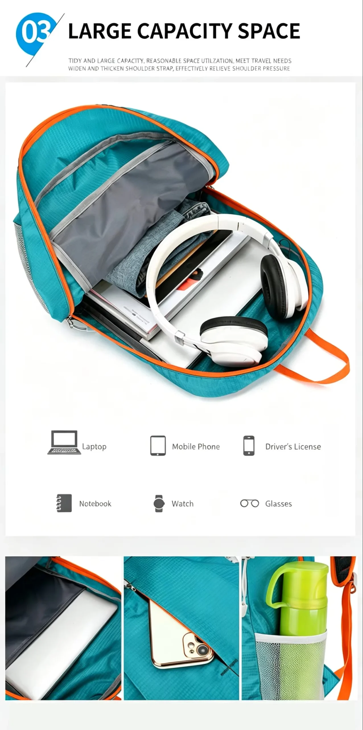 Qianzhuo Large Capacity 20-35L Lightweight Backpack Zipper Waterproof Polyester Outdoor Sports Travel Fashion Anti-Theft Folding