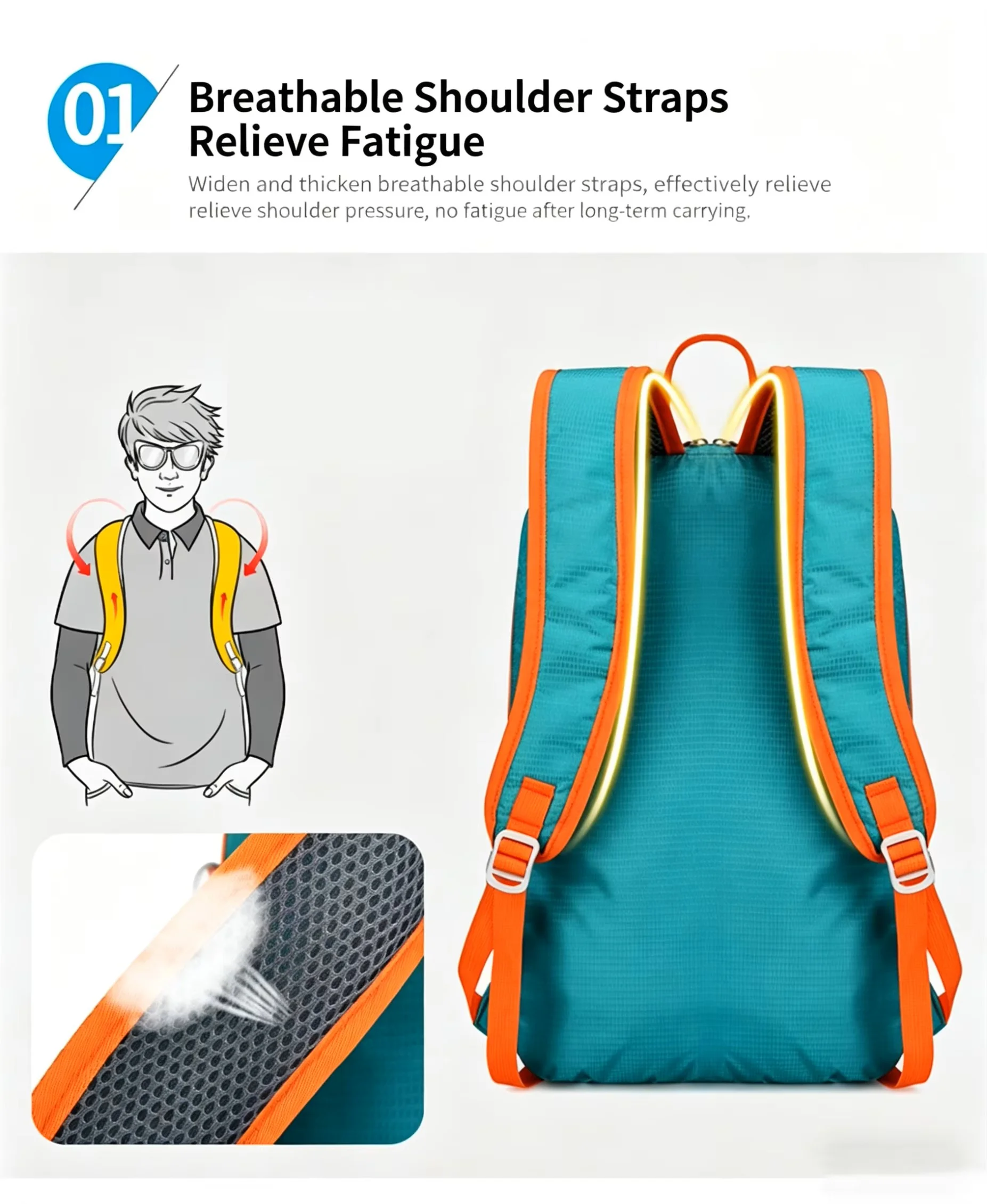 Qianzhuo Large Capacity 20-35L Lightweight Backpack Zipper Waterproof Polyester Outdoor Sports Travel Fashion Anti-Theft Folding