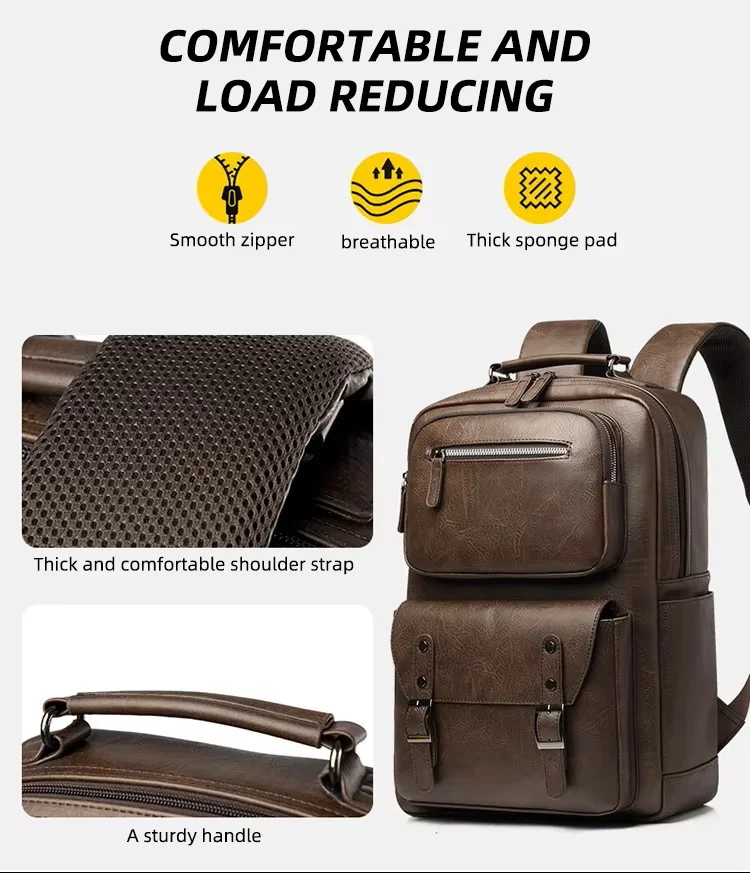 RMOVE Luxury Business PU Leather Backpack Men Waterproof Large Capacity Laptop Bag Travel Computer Backpack for Men