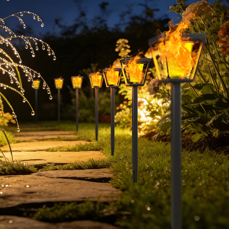 Solar Outdoor LED Floor Lamp Waterproof Garden &amp; Lawn Lighting With Flickering Flame Effect