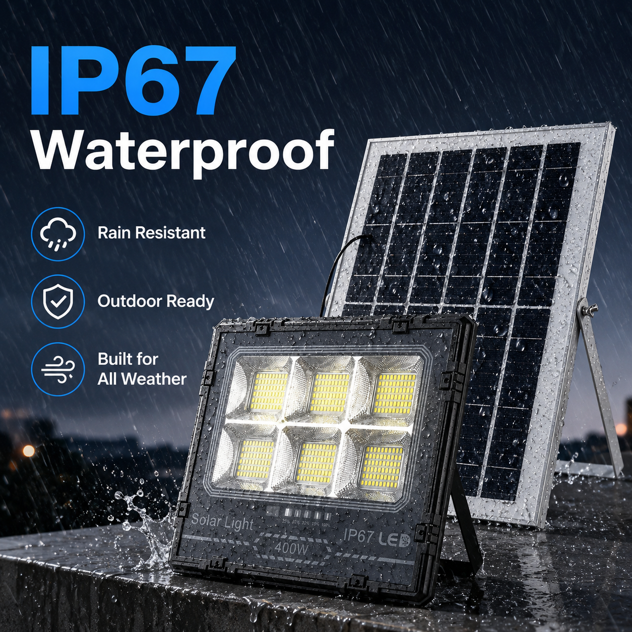 XG-T53 400W Solar Rechargeable LED Flood Light IP67 Waterproof 15000mAh Outdoor Garden Work Light With Remote Control