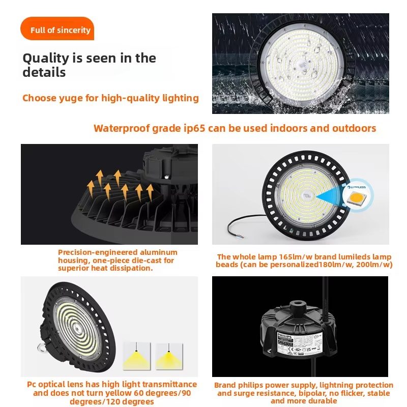 IP65 Outdoor UFO LED High Bay Light Waterproof Industrial Lighting 200W for Warehouse Canopy Workshop Shed