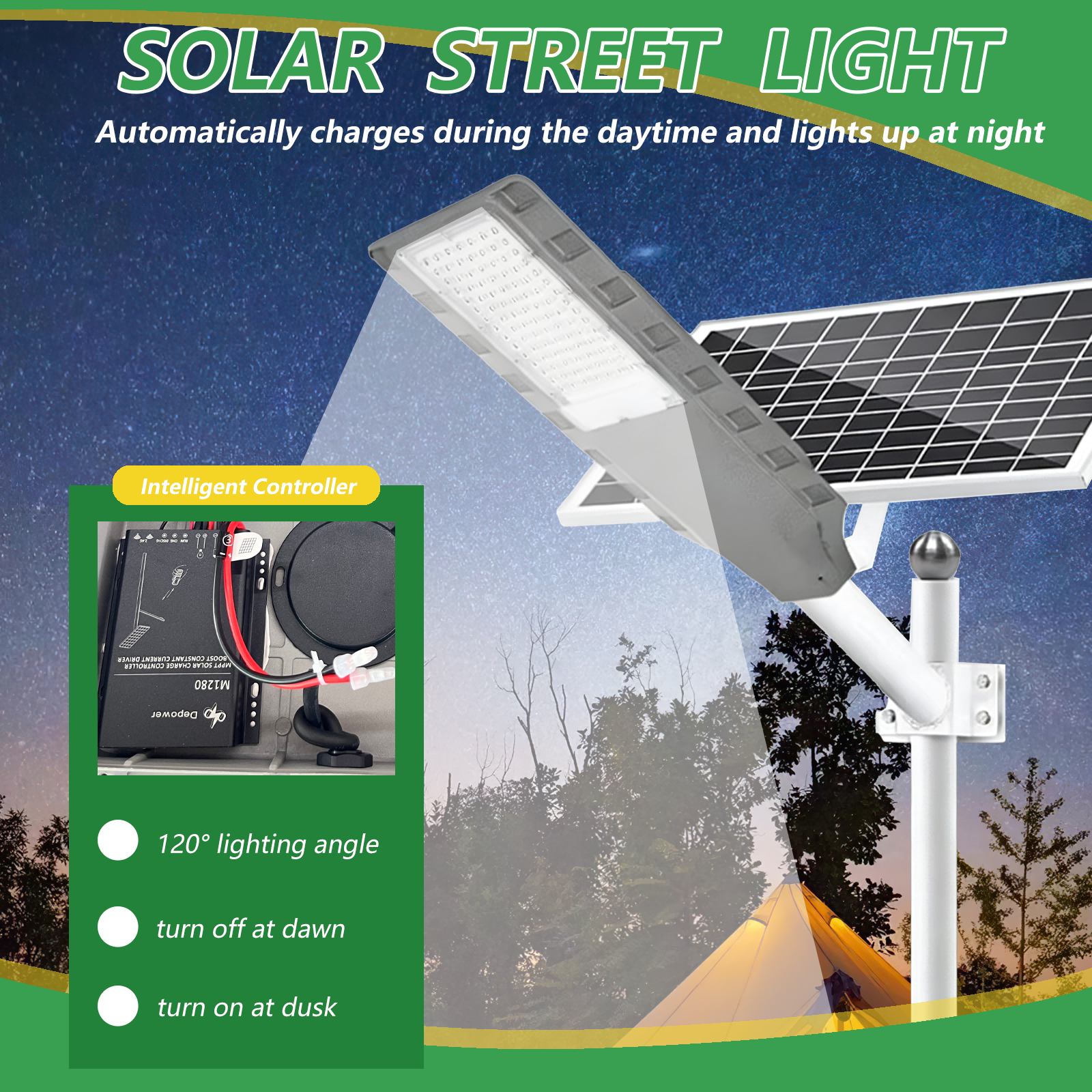 Split Solar Street Light-100W LED with LiFePO4 Battery Triple Sensor IP66 Waterproof for Main Road