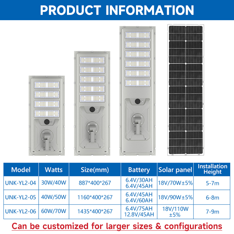 Outdoor Waterproof IP66 Road Lamp Die Casting Aluminum 30W 40W 50W 60W 70W 80W Integrated All in One LED Solar Street Light