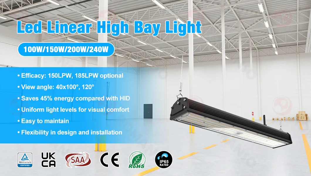 Reduced Glare 100W 150W 200W 240W Warehouse Linear LED High Bay Light