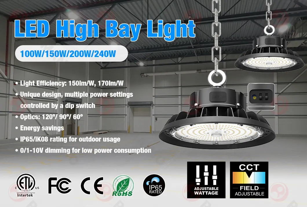 150lm/W CCT Power Adjustable Industrial 100W-300W LED High Bay Light