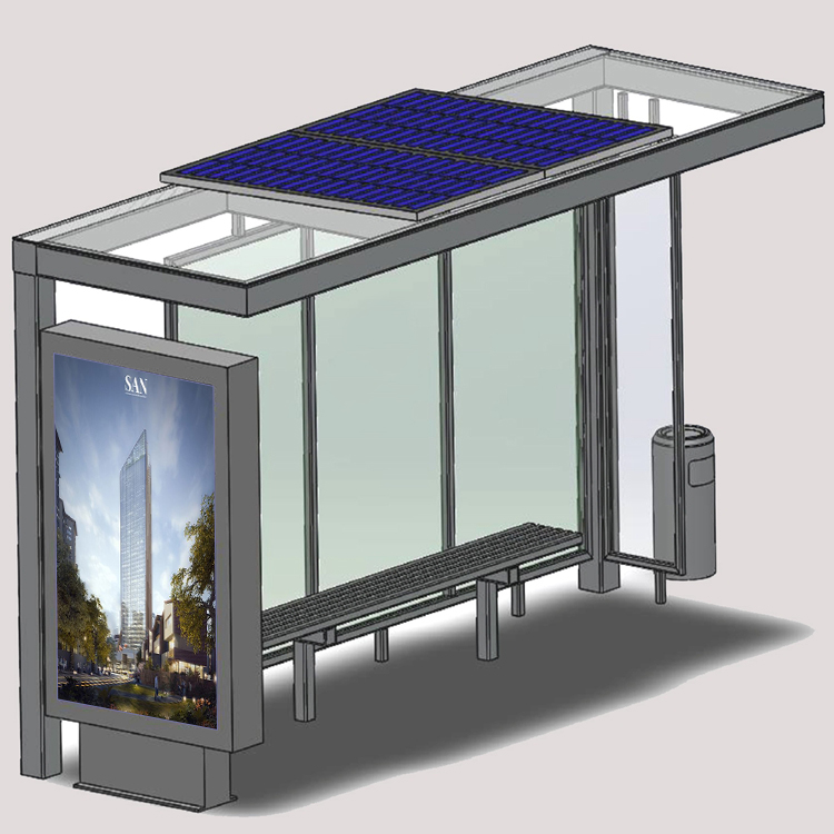 Outdoor Advertising Metal Solar Bus Stop Shelter With LED Display