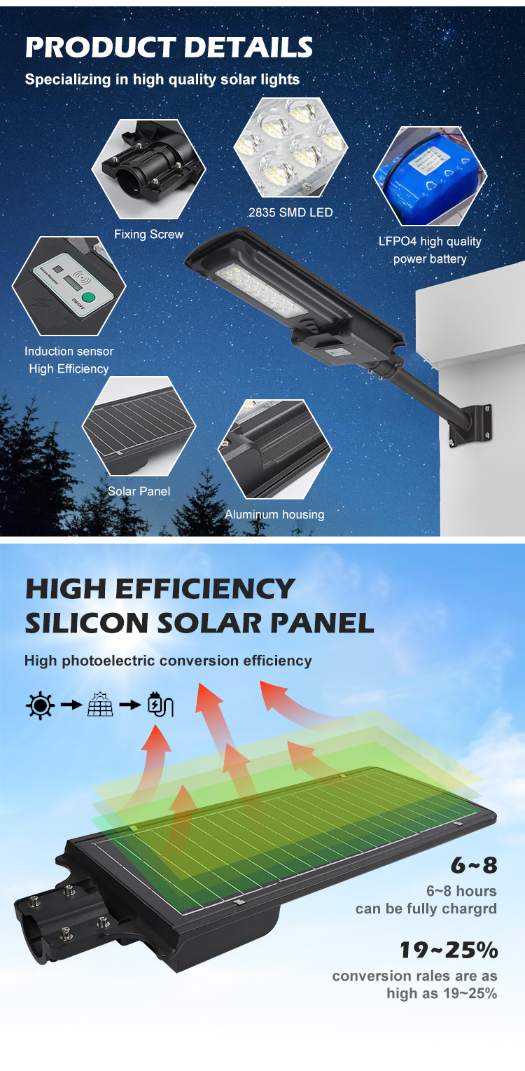 Wholesale 50W 100W 200W Solar LED Street Light IP65 Waterproof 2500-6500K Daylight Control for Villa Garden Rural Road