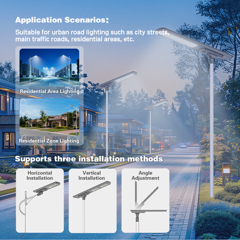 Custom IP66 High-lumen All-in-one Solar Street Lights with Monocrystalline Silicon Solar Panels for Residential Road Lighting