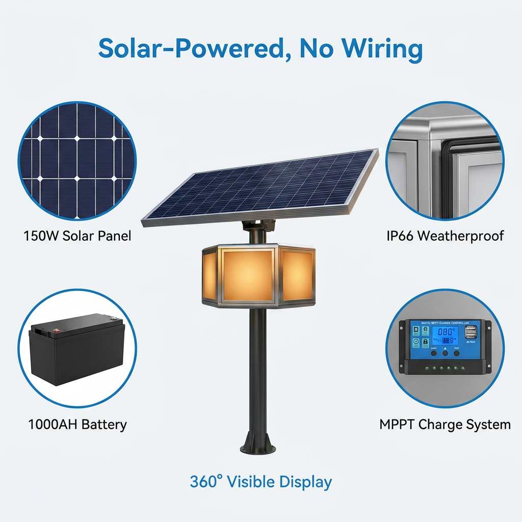 Solar LED Advertising Light Box MPPT System High Brightness IP65 Aluminum Acrylic UV Film Outdoor Sign 450Wh Battery