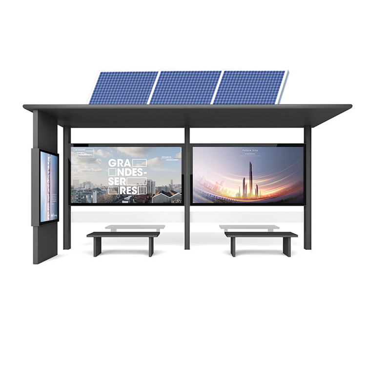Outdoor Advertising Metal Solar Bus Stop Shelter With LED Display