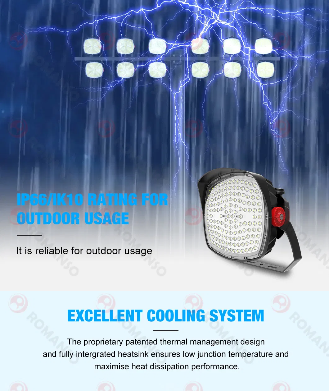5 Years Warranty Assembly Structure Playground Light IP66 Ik10 6500K LED Flood Lighting 1000W