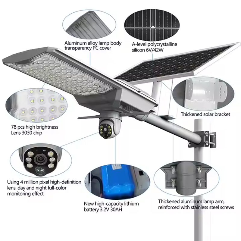 High Quality Outdoor Waterproof Ip65 500W 800W 1000W Day Night Auto Sensor Split Solar Led Street Light With Cctv Camera 4G