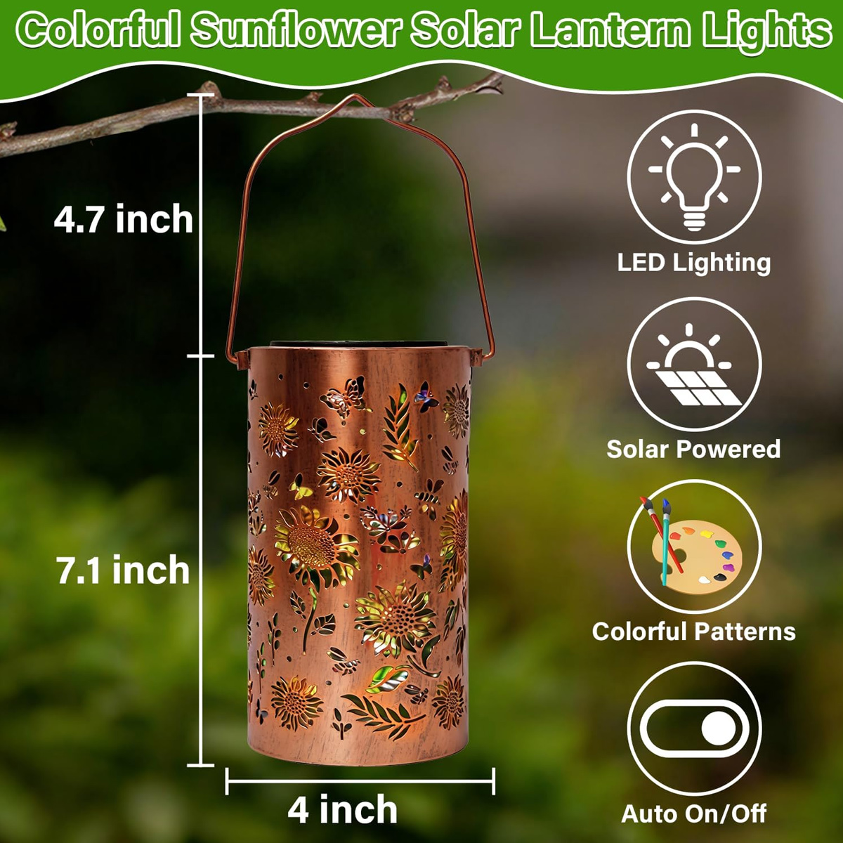 Portable Hollow Metal Solar Table Lantern Waterproof Outdoor Centerpiece Light For Desk, Patio And Courtyard With LED
