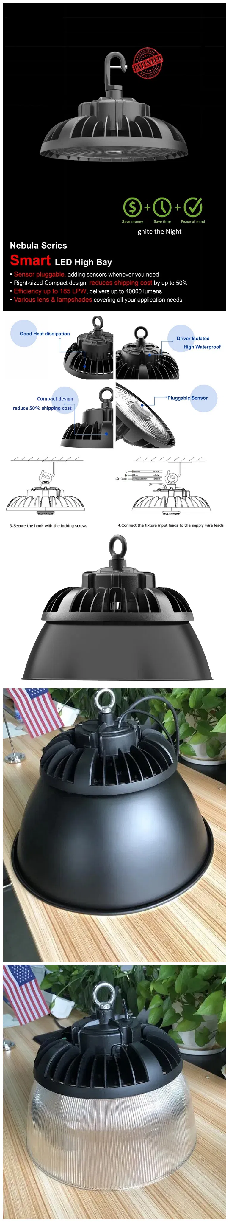 Factory Lighting Fixture CE RoHS ETL Dlc IP65 200W Indoor Industrial UFO LED High Bay Light for Warehouse
