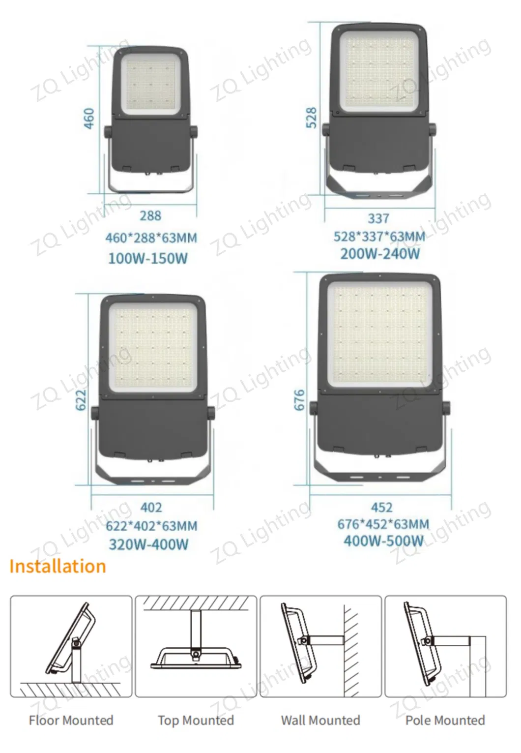 LED Flood Light Outdoor LED-Light Floodlight Projector 50W 100W 150W 200W 300W 400W 500W 1000W Watt LED Stadium Light Garden Landscape Tennis Court Solar Lamp