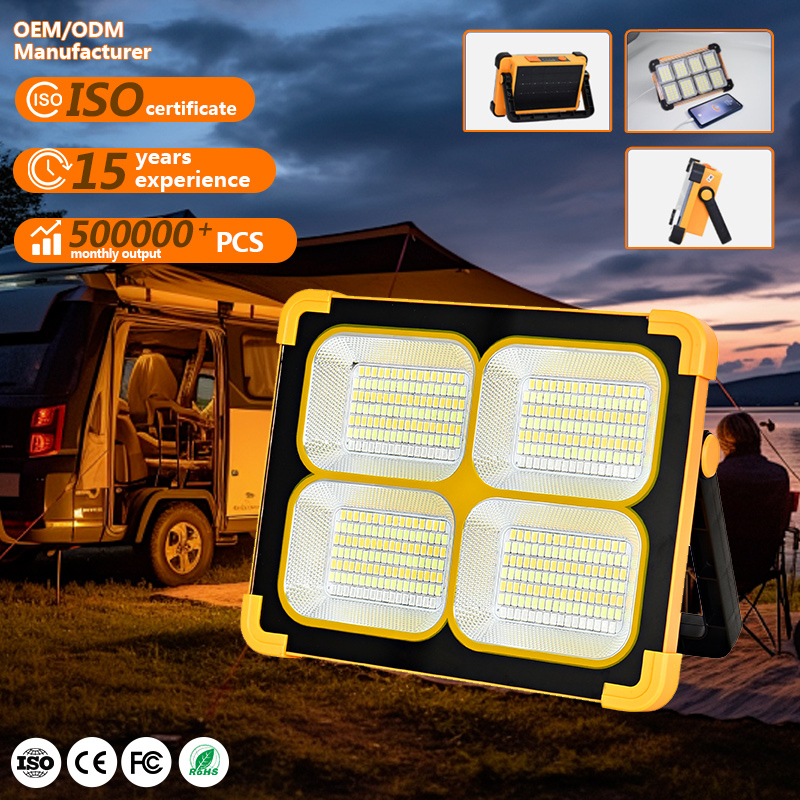 Garage Warehouse Sports Stadiums Camping Working Lighting 100W Emergency Portable Solar Floodlight Rechargeable Led Flood Light