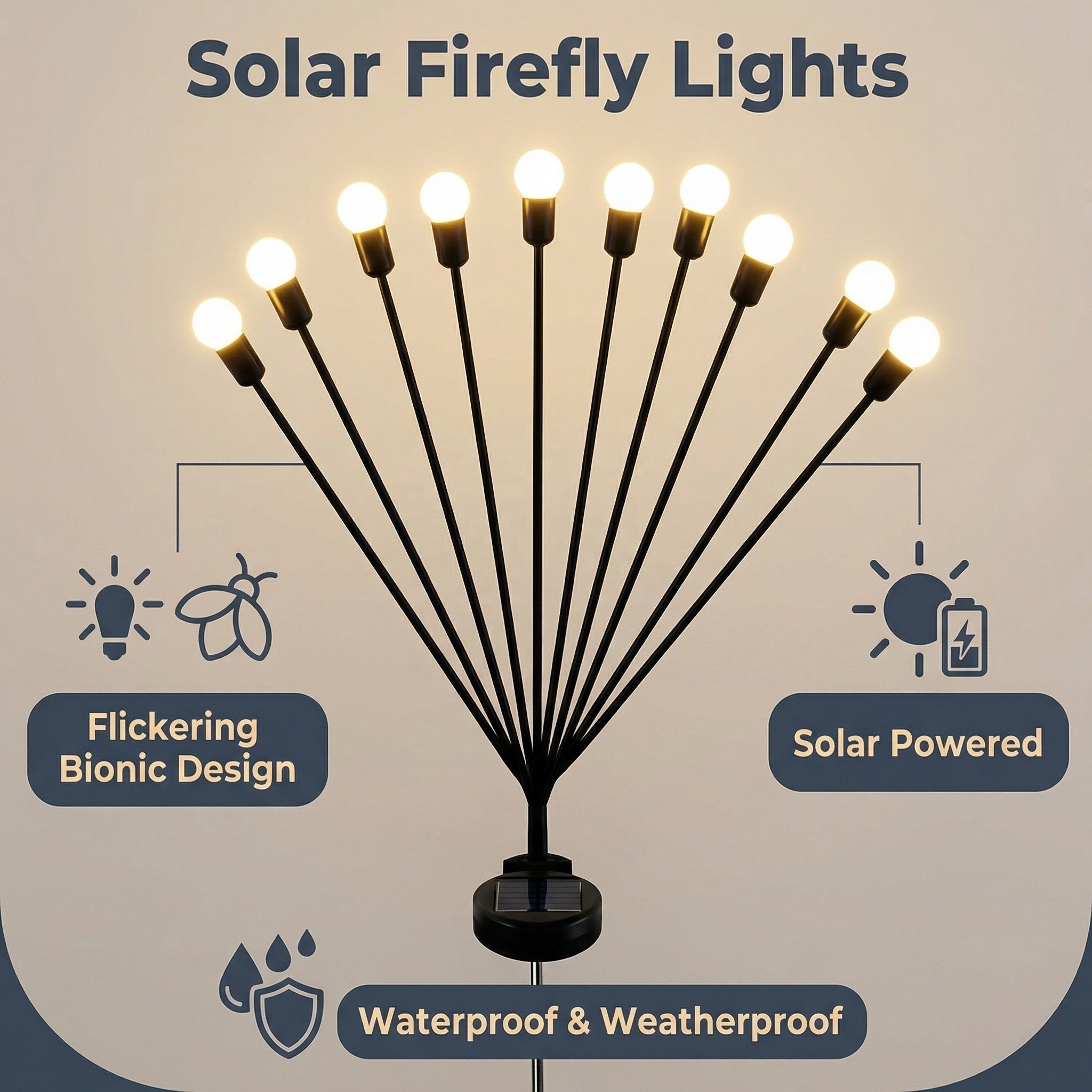 Solar Led Firefly Light Outdoor Waterproof Ip65 Wind Swaying Garden Landscape Pathway Patio Decorative Holiday Lighting
