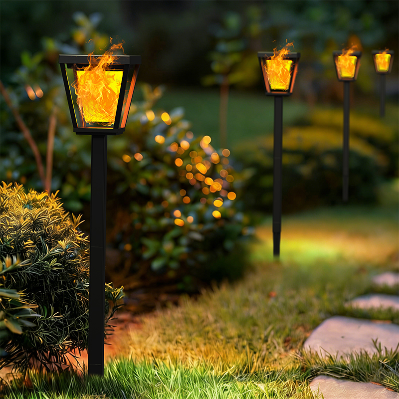 Solar Outdoor LED Floor Lamp Waterproof Garden &amp; Lawn Lighting With Flickering Flame Effect