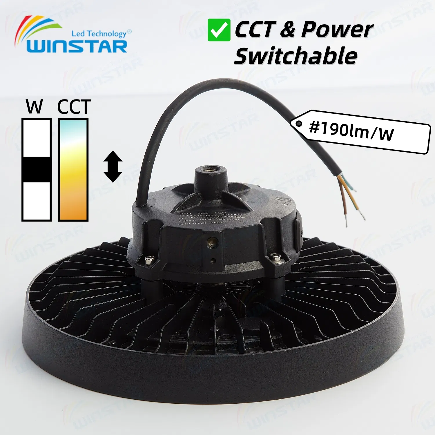 100W 150W 200W LED High Bay Light Tri-Color CCT Switchable Power Selectable IP65 Commercial Industrial Ceiling Lighting UFO
