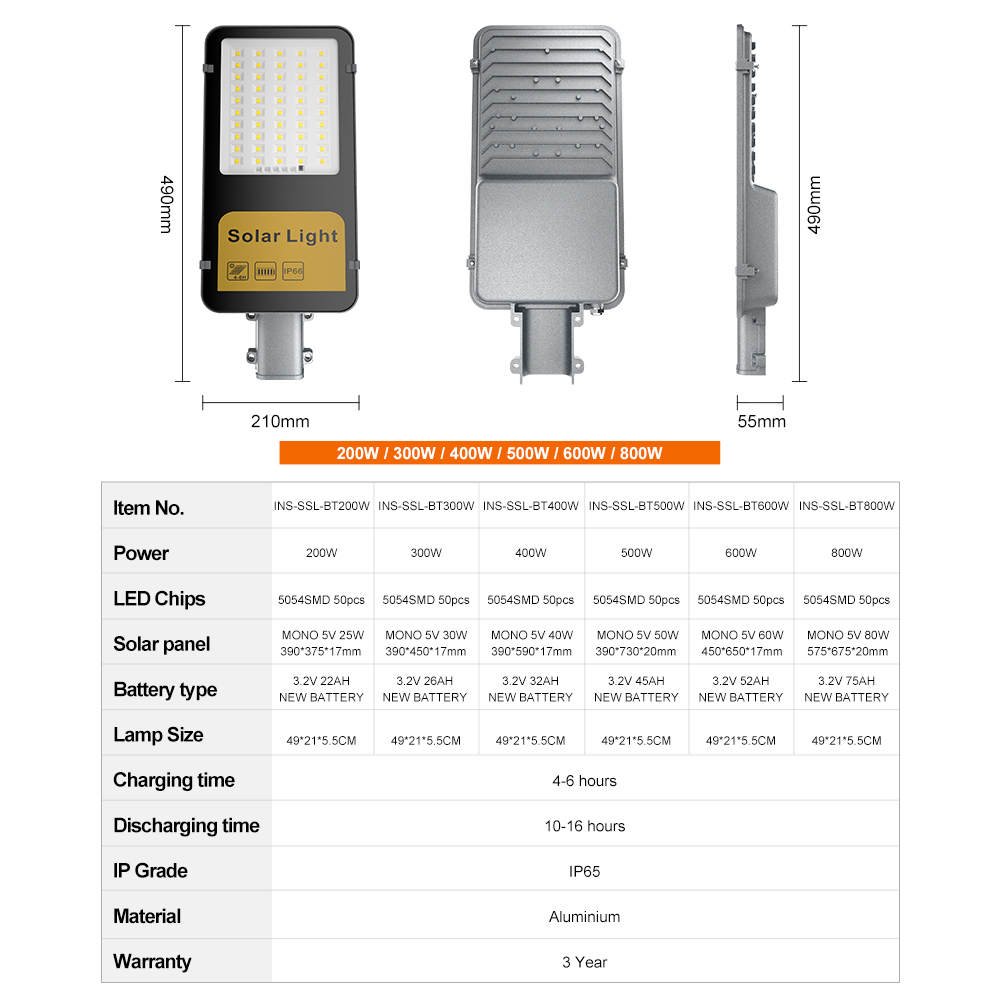 All-in-Two Solar LED Road Street Light Outdoor Streetlight Waterproof IP65 200W 300W 400W 500W 600W Split Led Solar Street Light