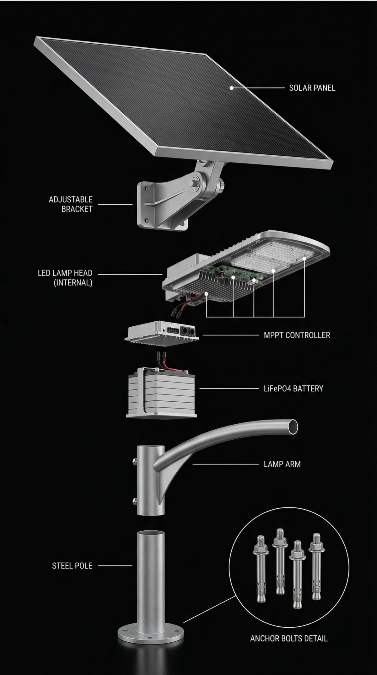 HUADENG Split Solar Street Light IP65 Waterproof 80W-120W LED Street Lamp