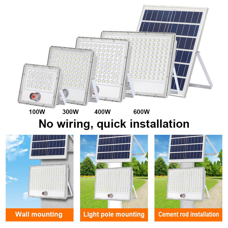 High Efficiency LED 100-600W IP65 Outdoor Solar Flood Light Waterproof with Radar Sensing Technology Durable for Outdoor Use