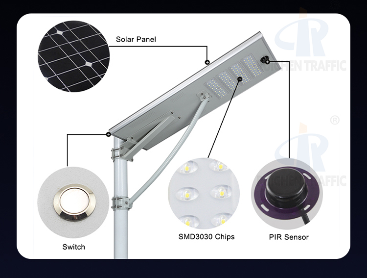 200w Split Lamp Housing Integrated Panel Automatic Highway Motion Sensor Solar Street Light with Pole