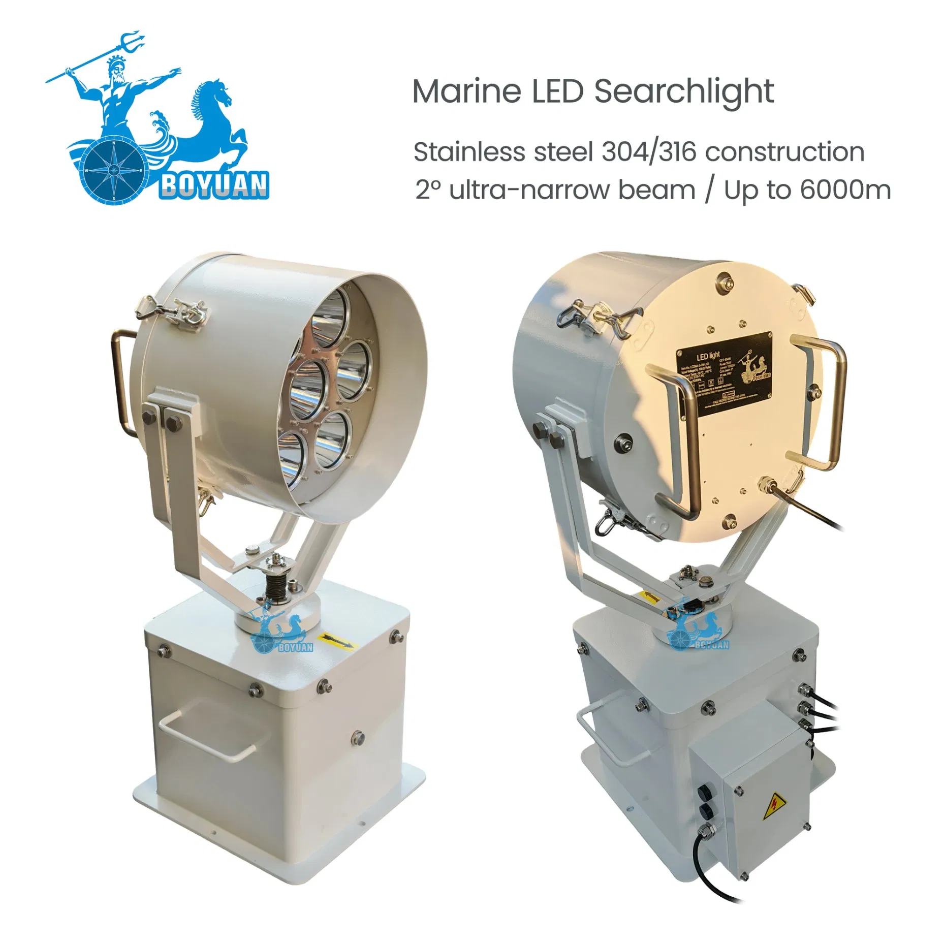 Heavy-Duty 80W-350W Ctg3 Marine Ship 2000m-6000m Long Range Directional Narrow 2° Beam IP68 LED Searchlight Lantern Boat Searchlights with 1000W Halogen Lamp