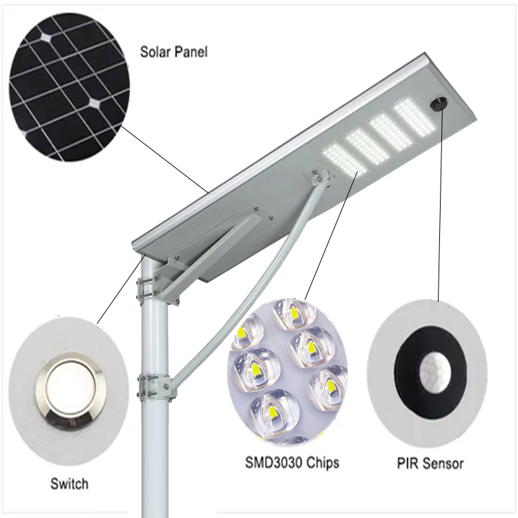 Hot Sale 100w All in One Integrated Solar Led Street Light Solar Street Light with Pole