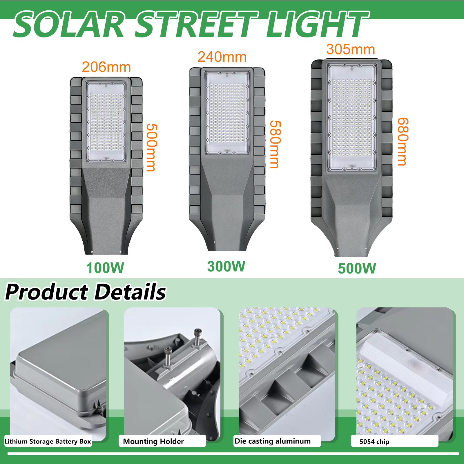 Split Solar Street Light-100W LED with LiFePO4 Battery Triple Sensor IP66 Waterproof for Main Road