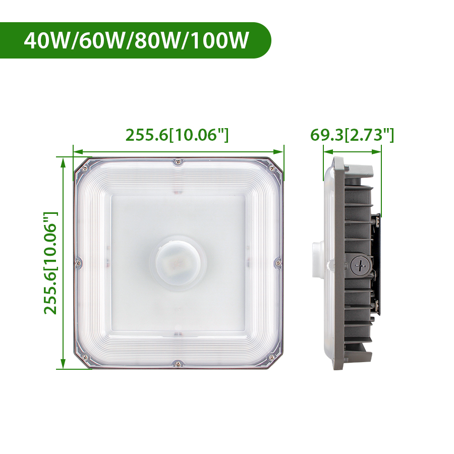 ETL DLC UL Parking Garage Light 150 Beam Angle with Sensor Square LED Canopy Light for Carport