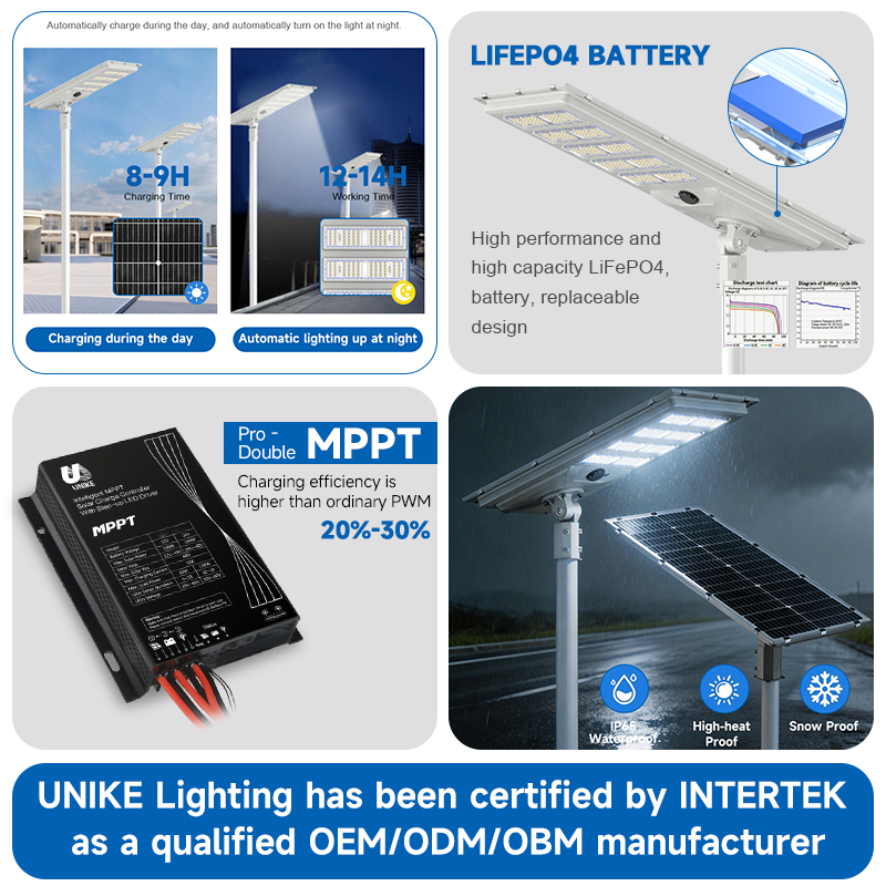 Outdoor Waterproof IP66 Road Lamp Die Casting Aluminum 30W 40W 50W 60W 70W 80W Integrated All in One LED Solar Street Light