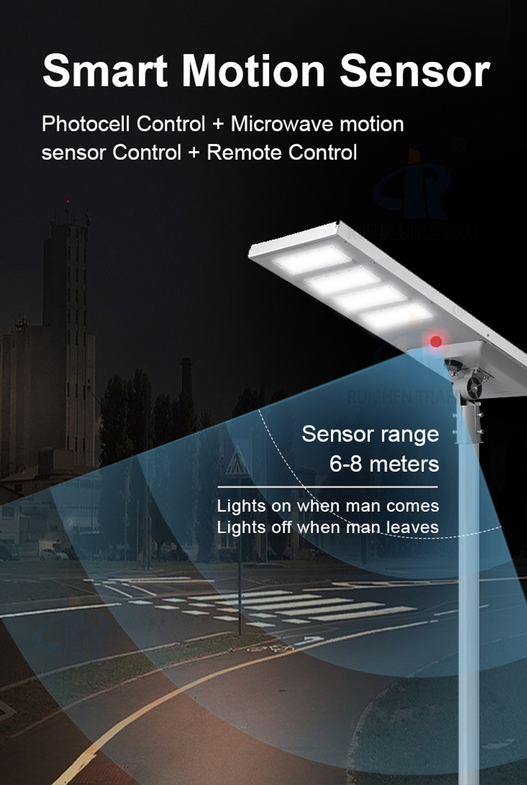 200w Split Lamp Housing Integrated Panel Automatic Highway Motion Sensor Solar Street Light with Pole