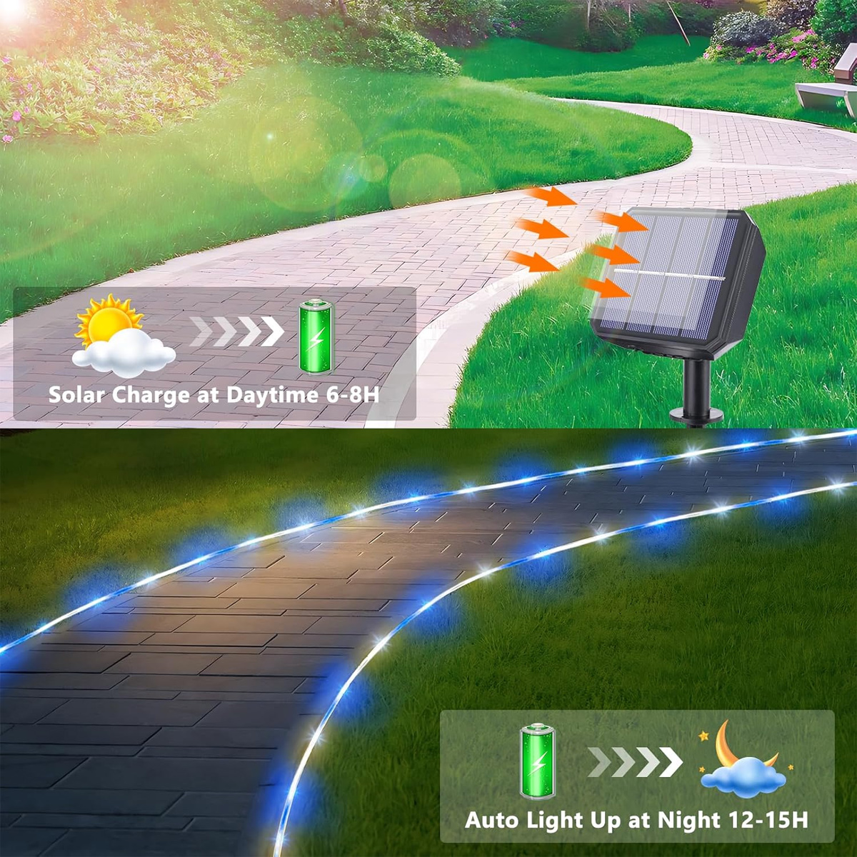 Impermeable Flexible PVC 7M 50LED Solar Rope Lights Luces Solares Exterior For Terraza, Balcon And Jardin With CE RoHS