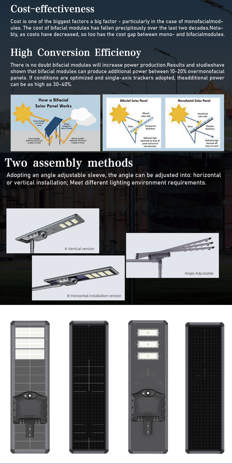 Double Sided Solar Panel for Solar Street Light