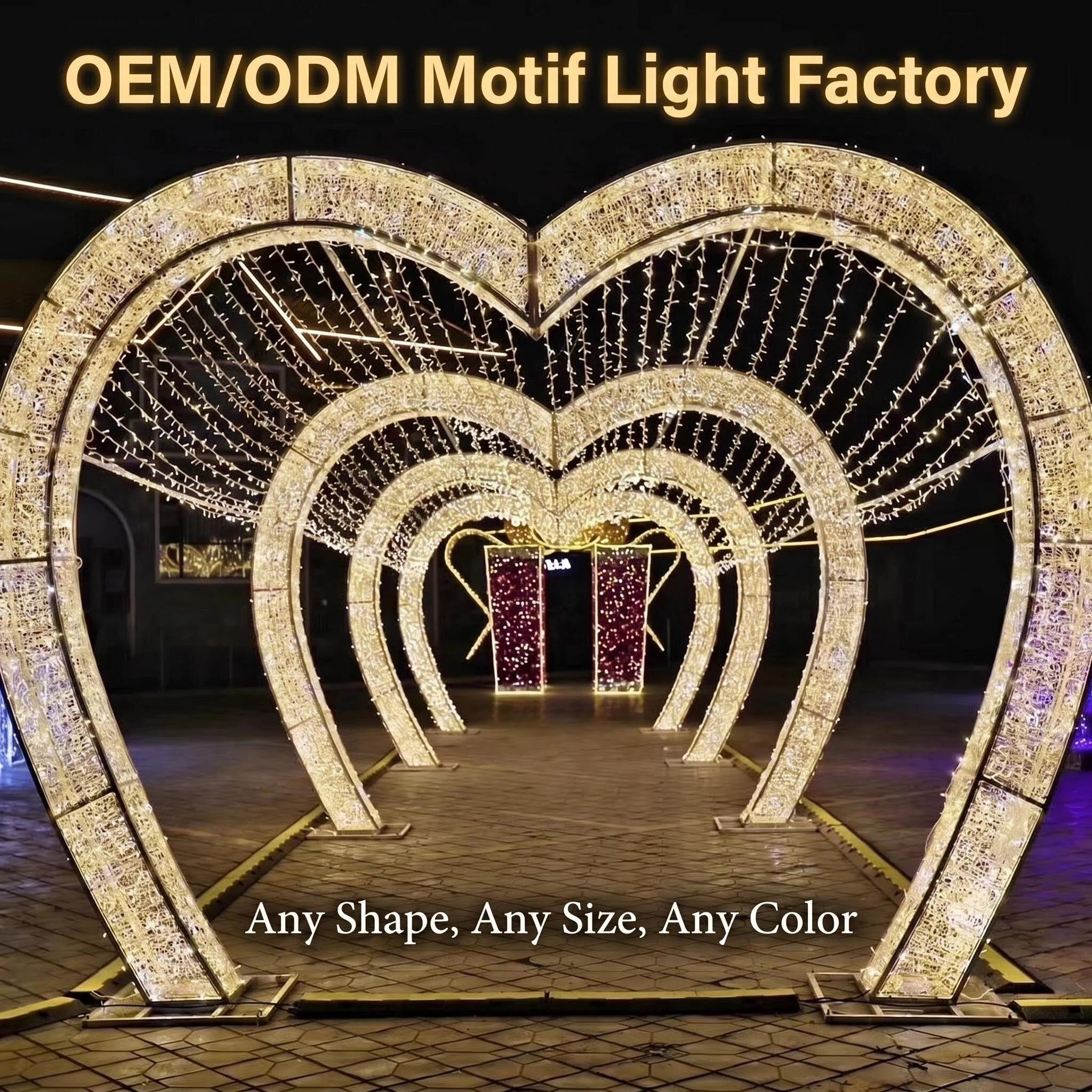 OEM ODM Customizable IP65 Outdoor 3D LED Heart Shaped Archway Motif Light Walkthrough Tunnel For Street Plaza Decoration