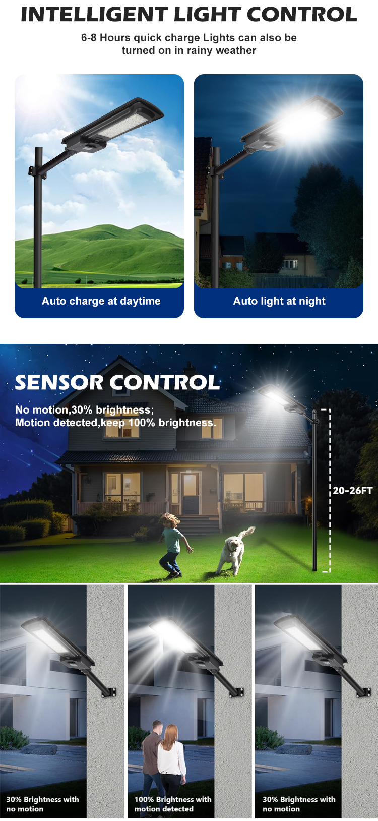 Wholesale 50W 100W 200W Solar LED Street Light IP65 Waterproof 2500-6500K Daylight Control for Villa Garden Rural Road
