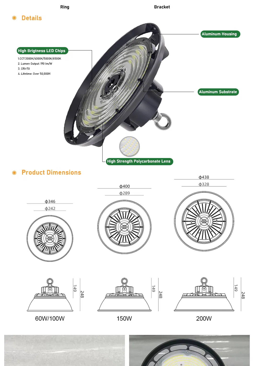 150W Powered UFO LED High Bay Light for Industrial Commercial Lighting